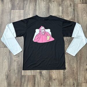 Romwe Skull Scream Coffee Theme Long Sleeve T-shirt Ghost Size M Black White